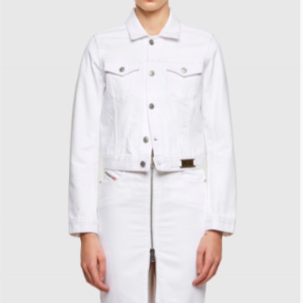 Diesel Women's White De-Limmy Collared Button Front Denim Jacket Size S